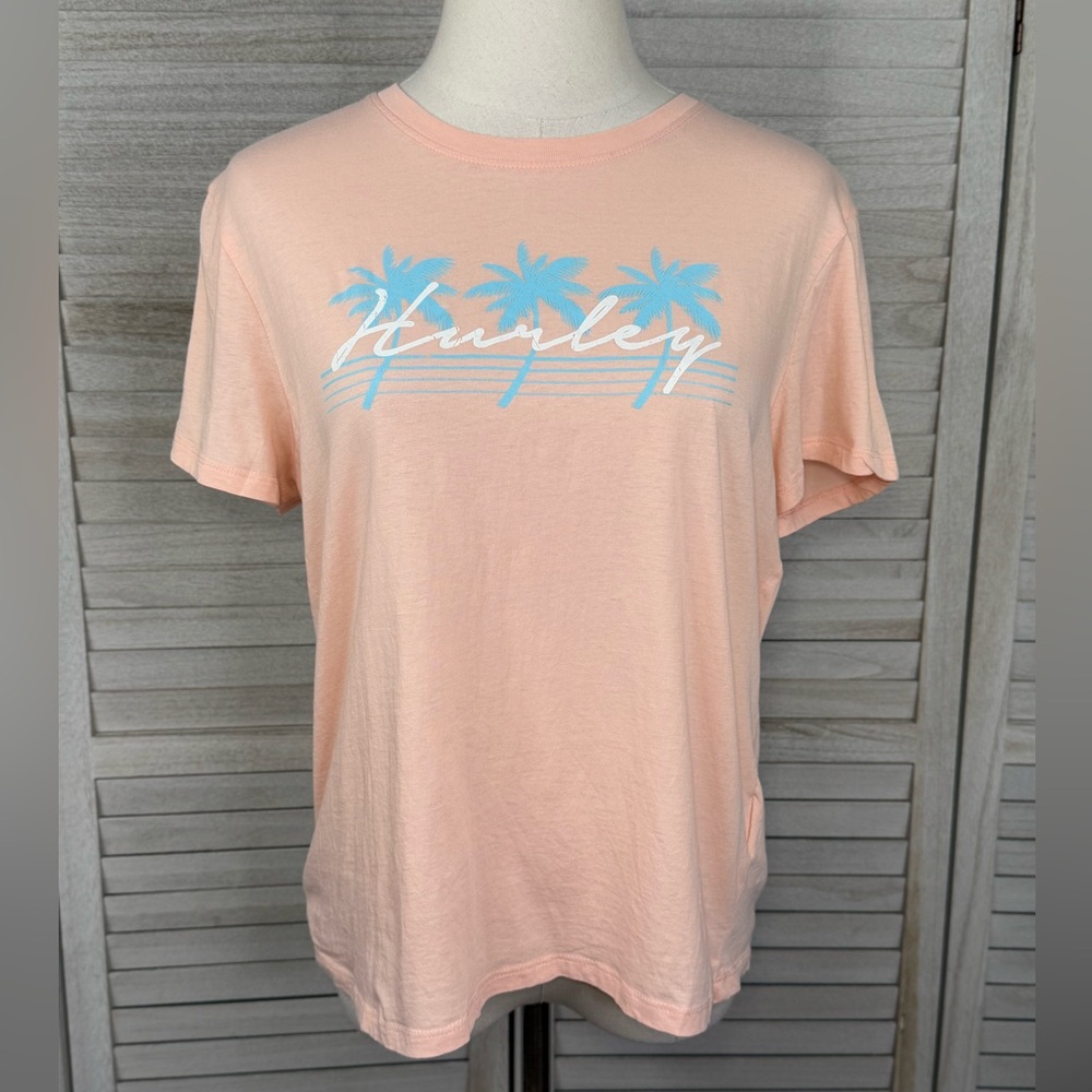 HURLEY Cropped Palm Trees T-Shirt Peach/Green-Medium